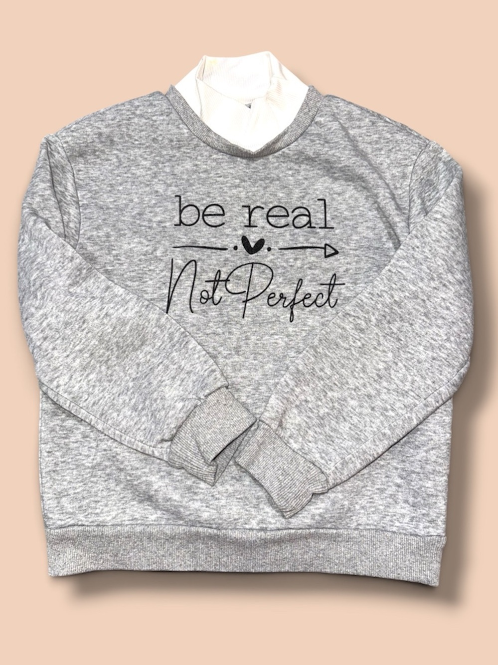 Kids 6-7 yrs old Gray 'Be Real Not Perfect' Crewneck Sweatshirt
